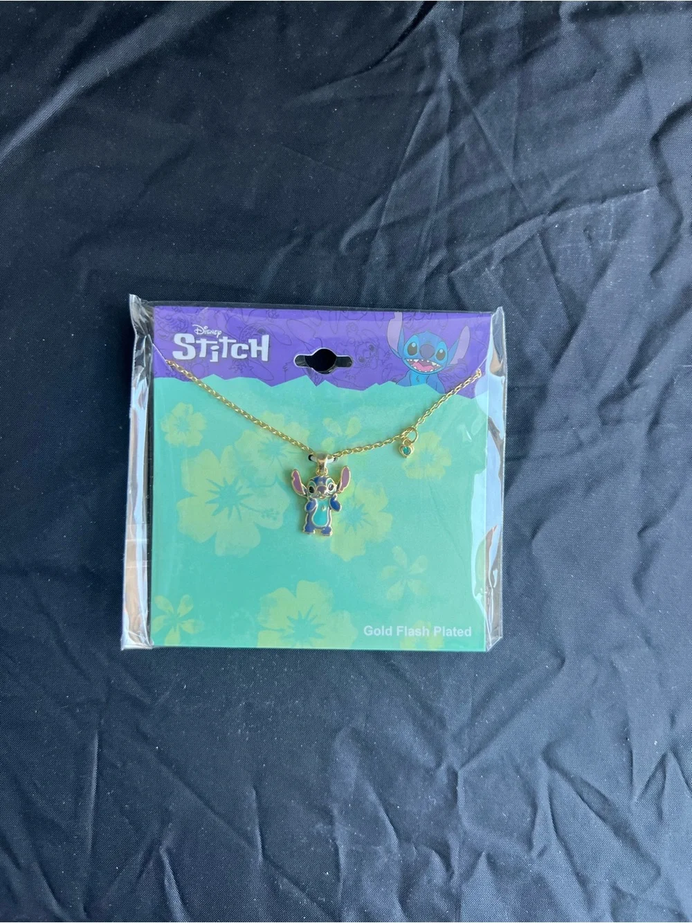 Disney Gold Flash Plated Necklace with Blue and Purple Stitch Charm